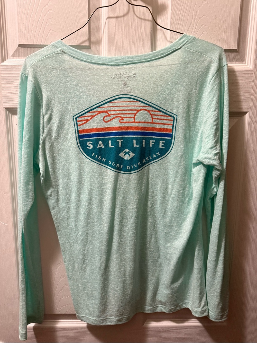 Salt Life Mint Long Sleeve Shirt with Blue and Orange Graphic
